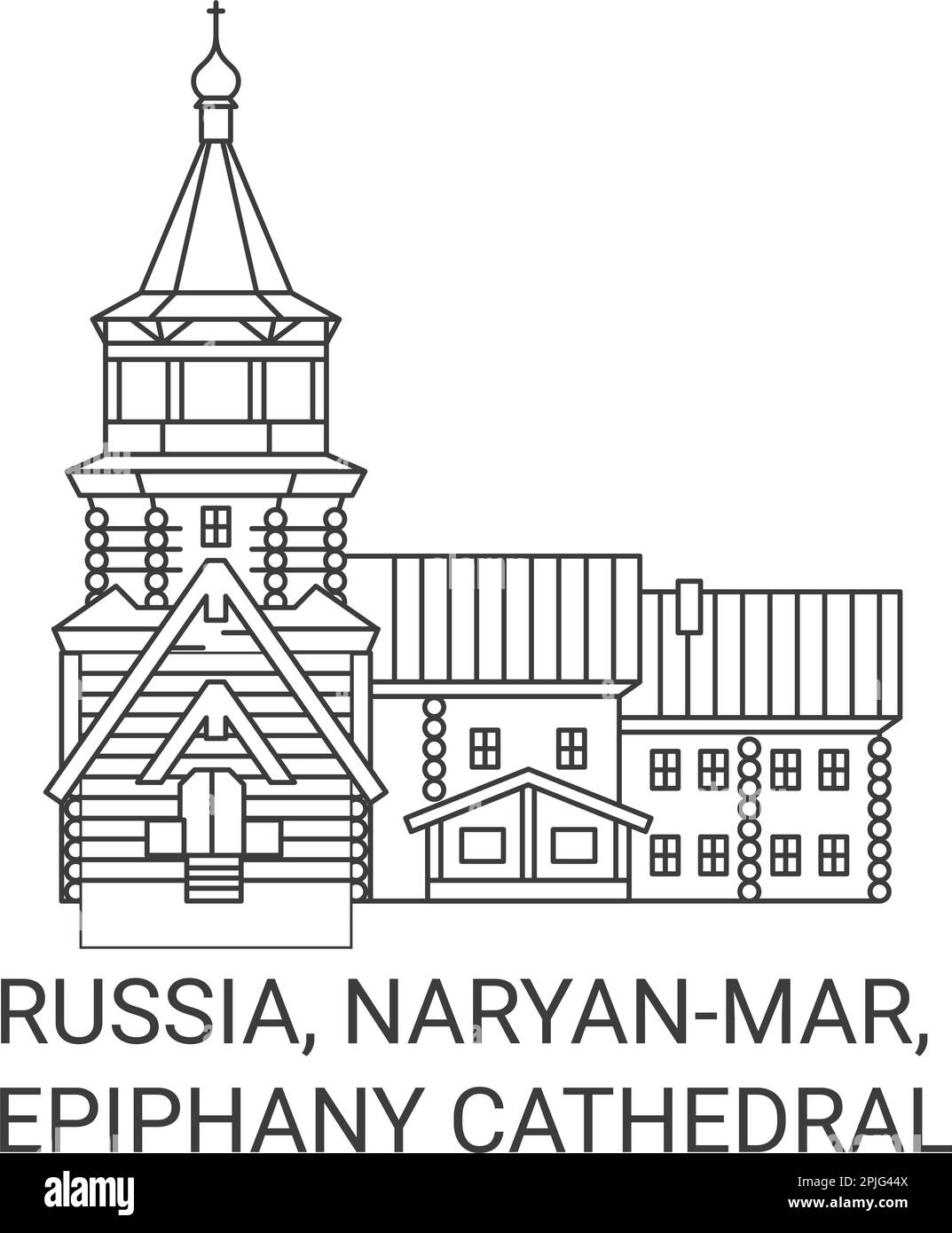 Russia, Naryanmar, Epiphany Cathedral travel landmark vector illustration Stock Vector