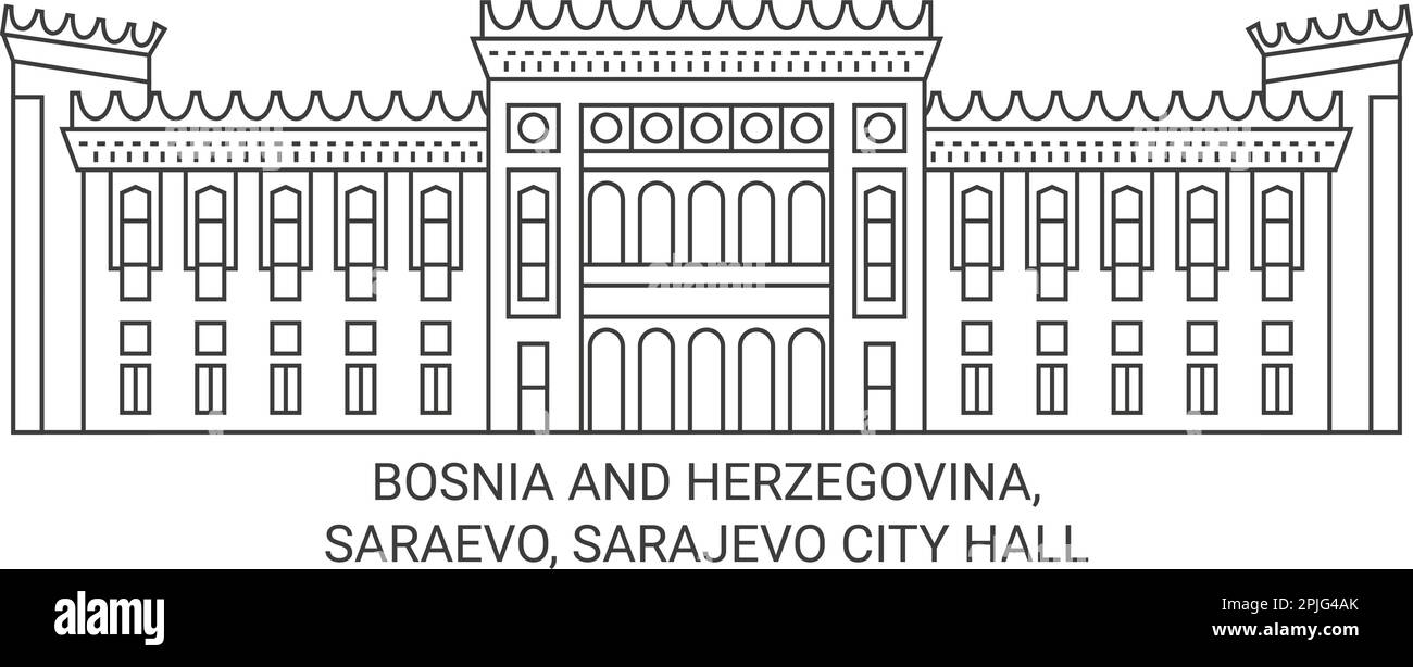 Bosnia And Herzegovina, Saraevo, Sarajevo City Hall travel landmark vector illustration Stock Vector