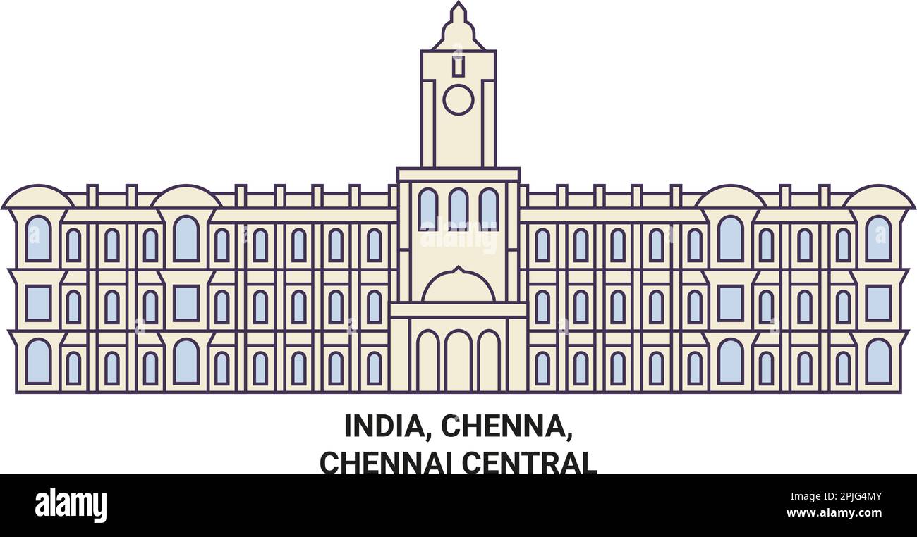 India, Chenna, Chennai Central travel landmark vector illustration Stock Vector