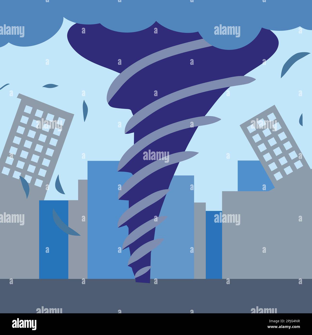 City Scape with Tornado Flat Simple Illustration Stock Photo