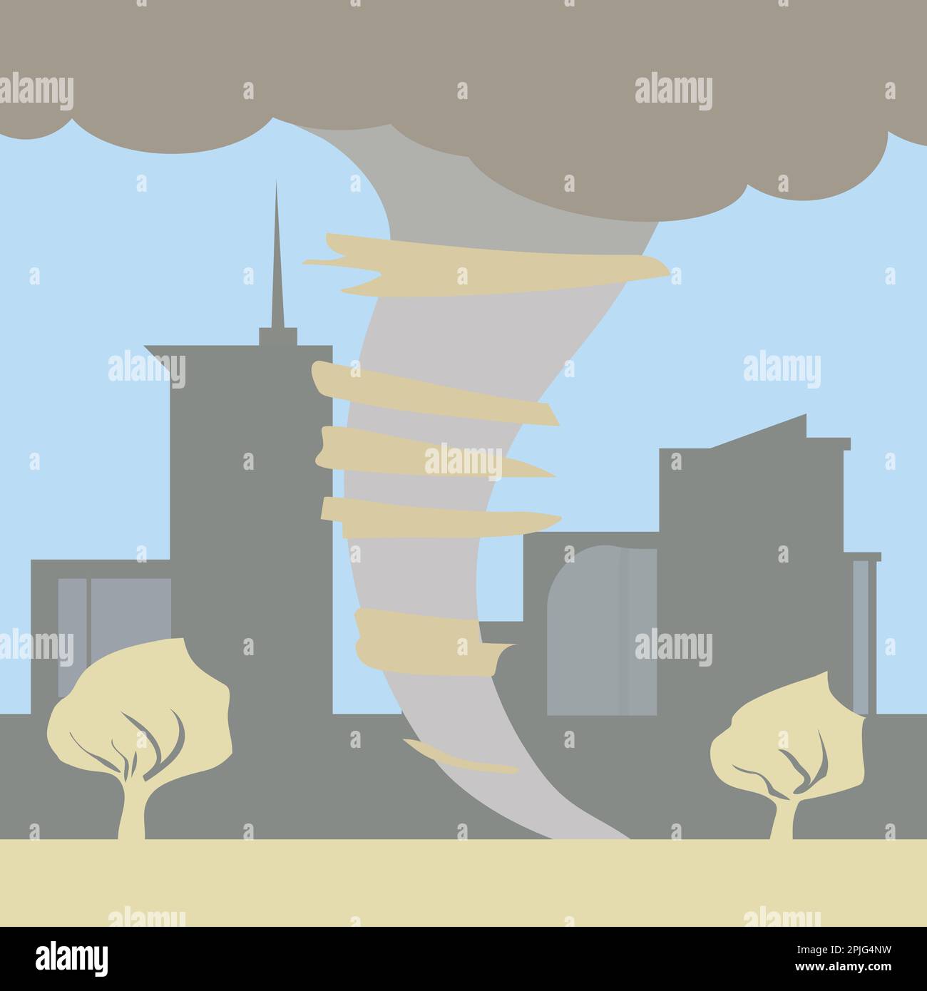 City Scape with Tornado Flat Simple Illustration Stock Photo