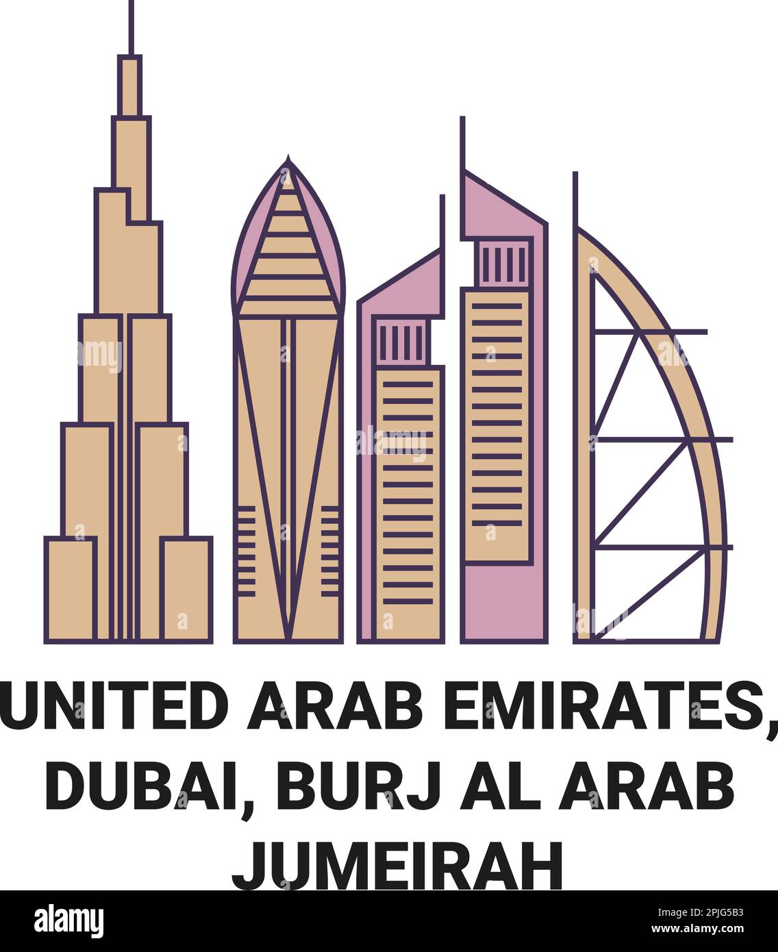 United Arab Emirates, Dubai, Burj Al Arab Jumeirah travel landmark vector illustration Stock Vector