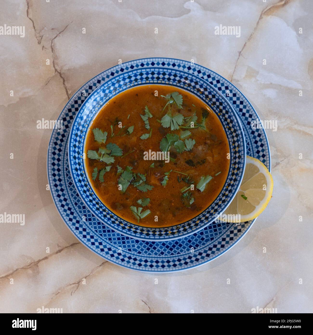 Tunisian dishe culinary Still Life. Chorba soup Stock Photo