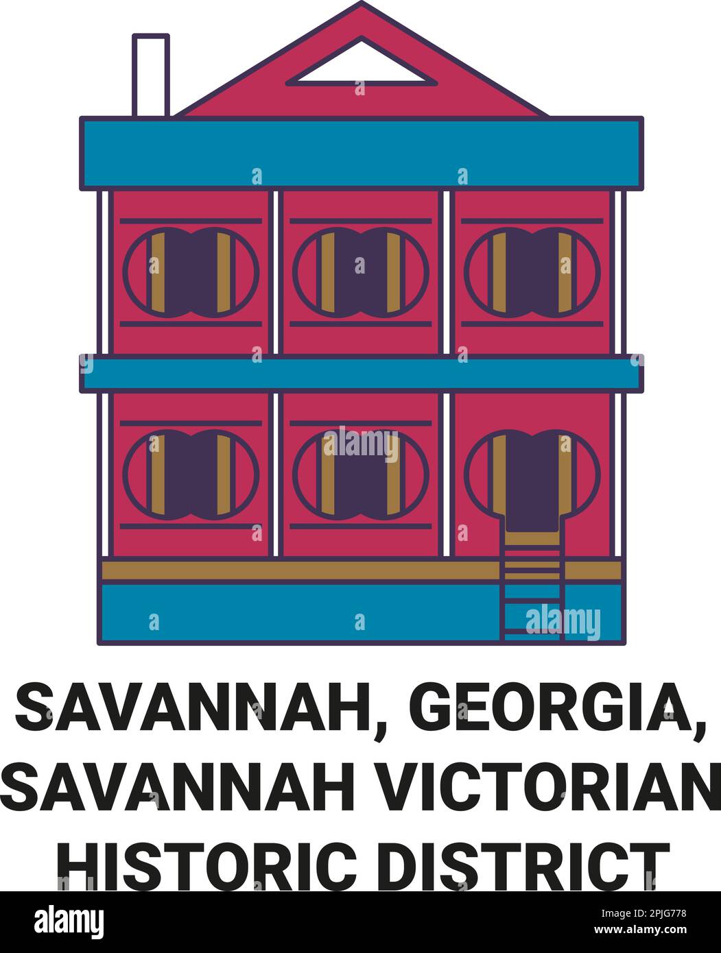 United States, Savannah, Georgia, Savannah Victorian Historic District travel landmark vector illustration Stock Vector