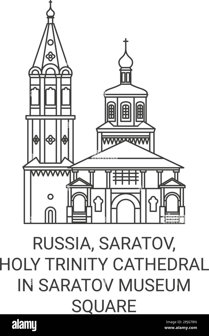 Russia, Saratov, Holy Trinity Cathedral In Saratov Museum Square travel landmark vector illustration Stock Vector