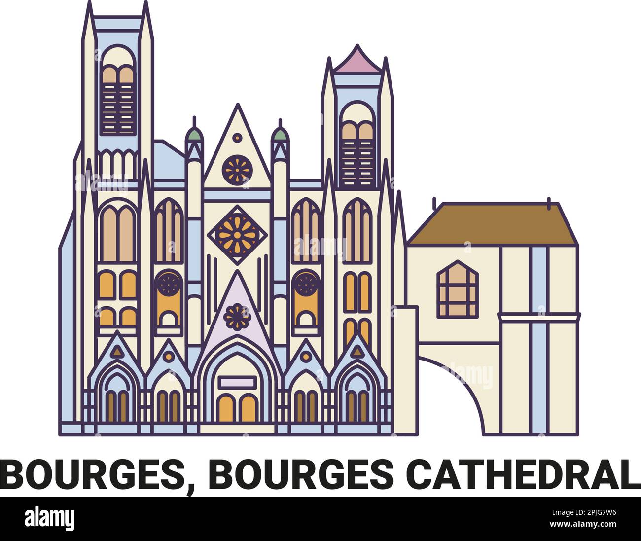 France, Bourges, Bourges Cathedral, travel landmark vector illustration ...