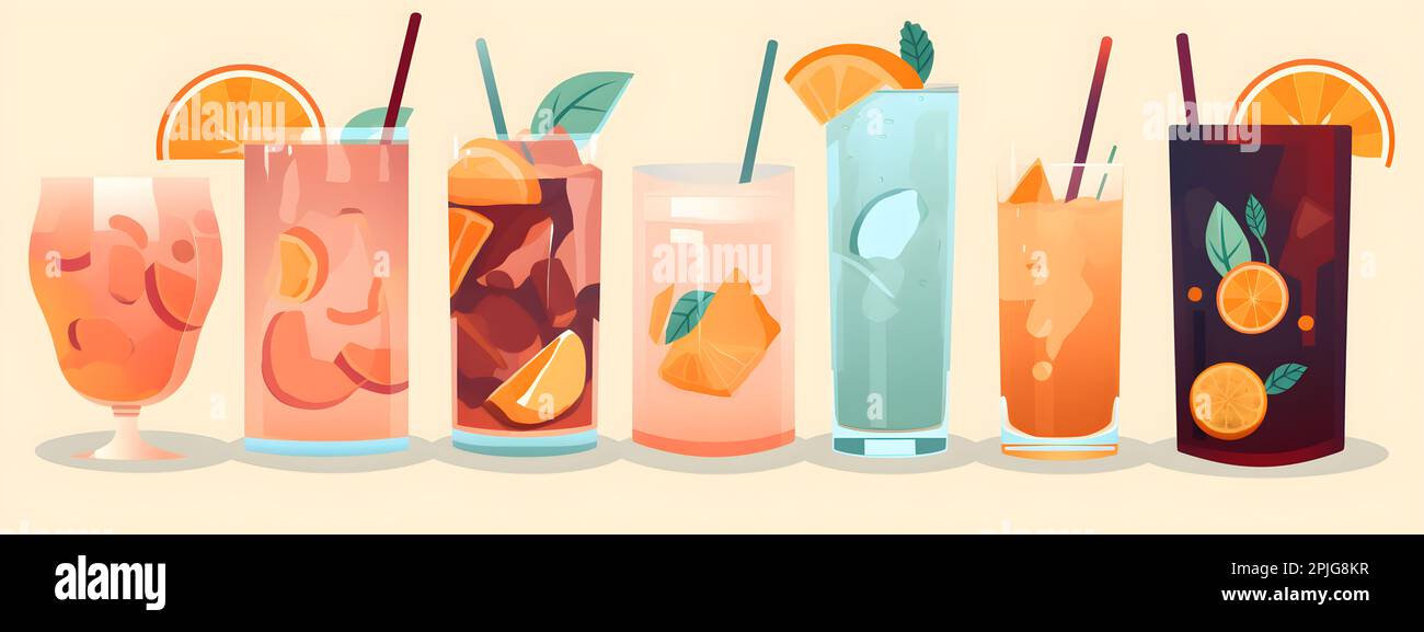 Non alcoholic cold summer cocktail drinks and lemonades in different