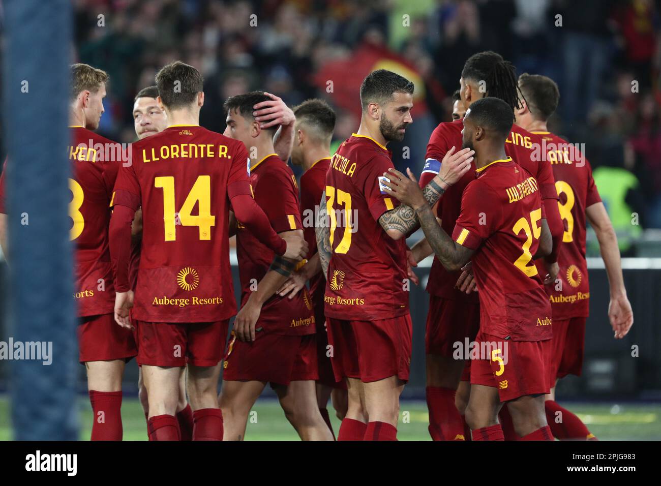 Rome Italy 2023 Georgino Wijnaldum Roma Score Goal Celebrate Team