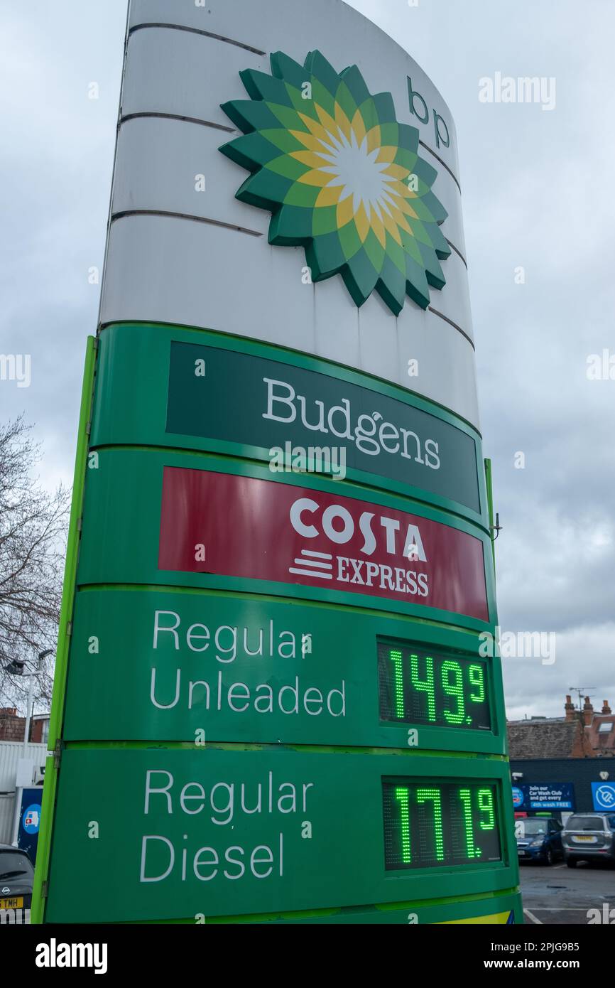 London February 2023 BP garage with Costa express and Budgens in Chiswick, west London Stock