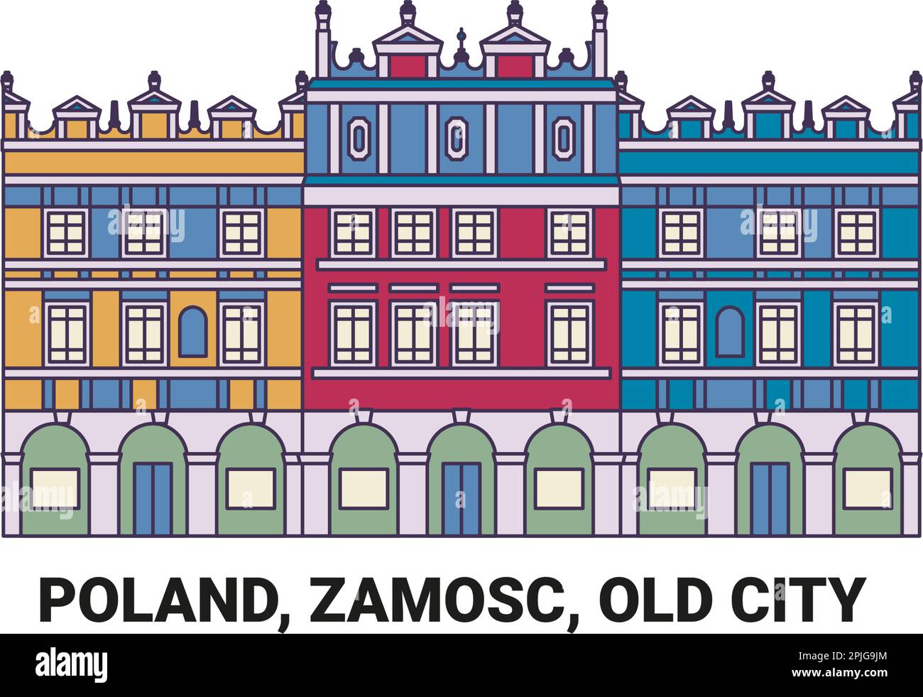 Poland, Zamosc, Old City, travel landmark vector illustration Stock