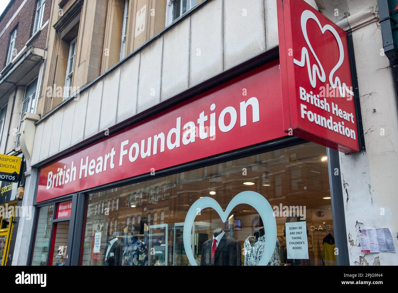 London- February 2023: British Heart Foundation store on Streatham High Street Stock Photo