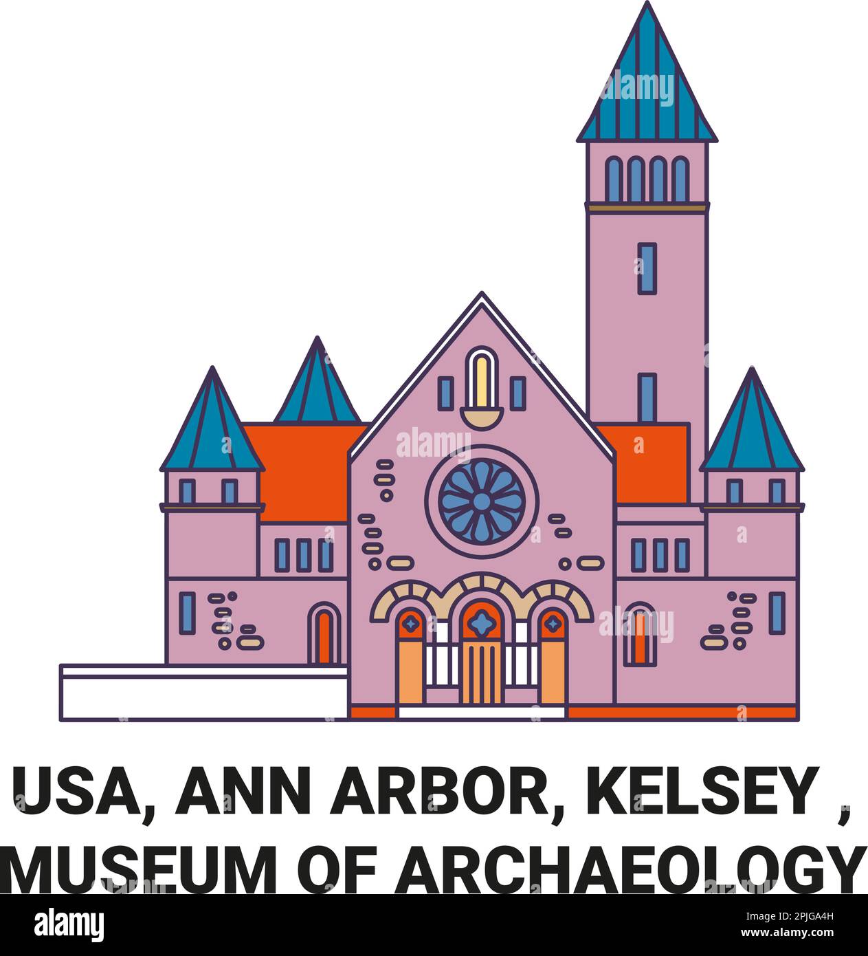 Usa, Ann Arbor, Kelsey , Museum Of Archaeology travel landmark vector illustration Stock Vector