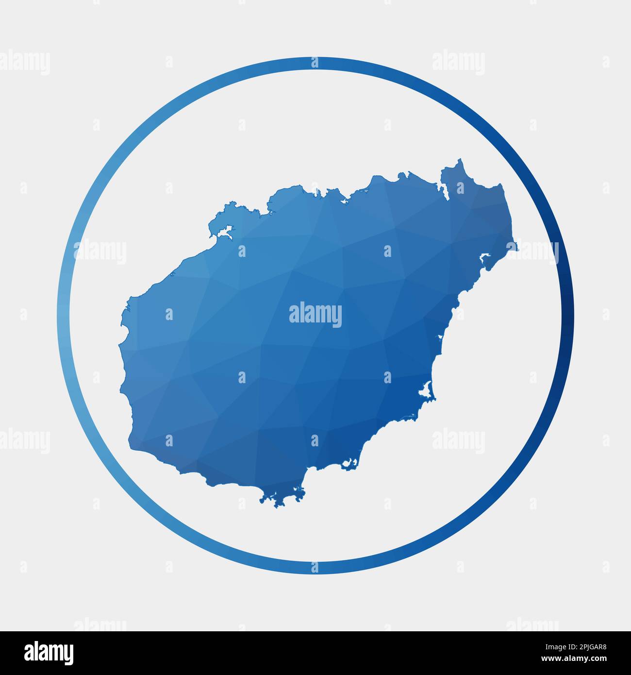 Hainan icon. Polygonal map of the island in gradient ring. Round low ...
