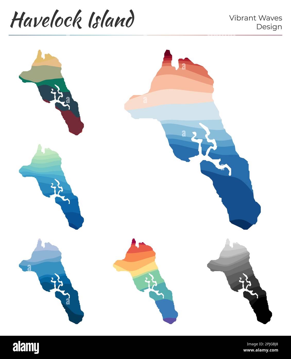 Set of vector maps of Havelock Island. Vibrant waves design. Bright map ...