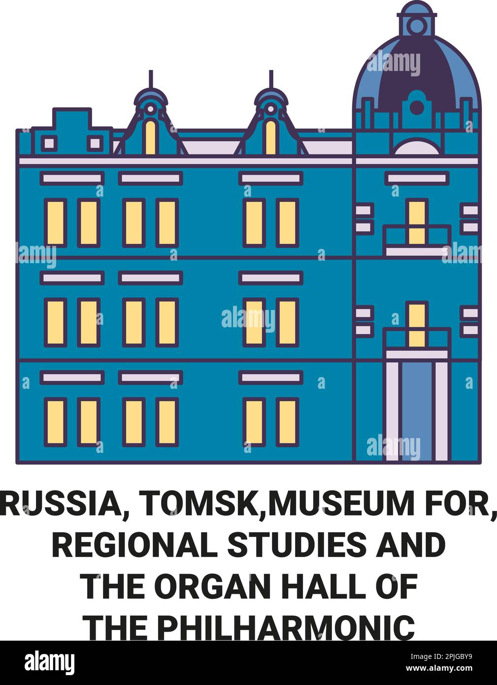 Russia, Tomsk,Museum For, Regional Studies And The Organ Hall Of The Philharmonic travel landmark vector illustration Stock Vector