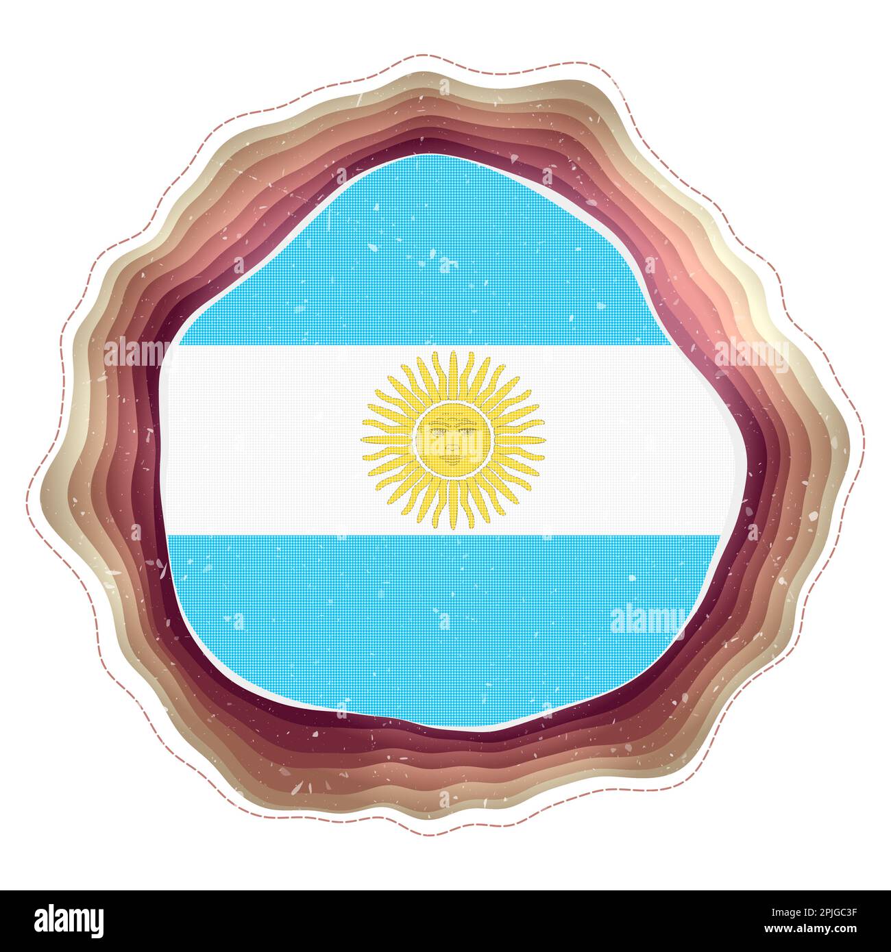 Argentina flag in frame. Badge of the country. Layered circular sign around Argentina flag. Attractive vector illustration. Stock Vector