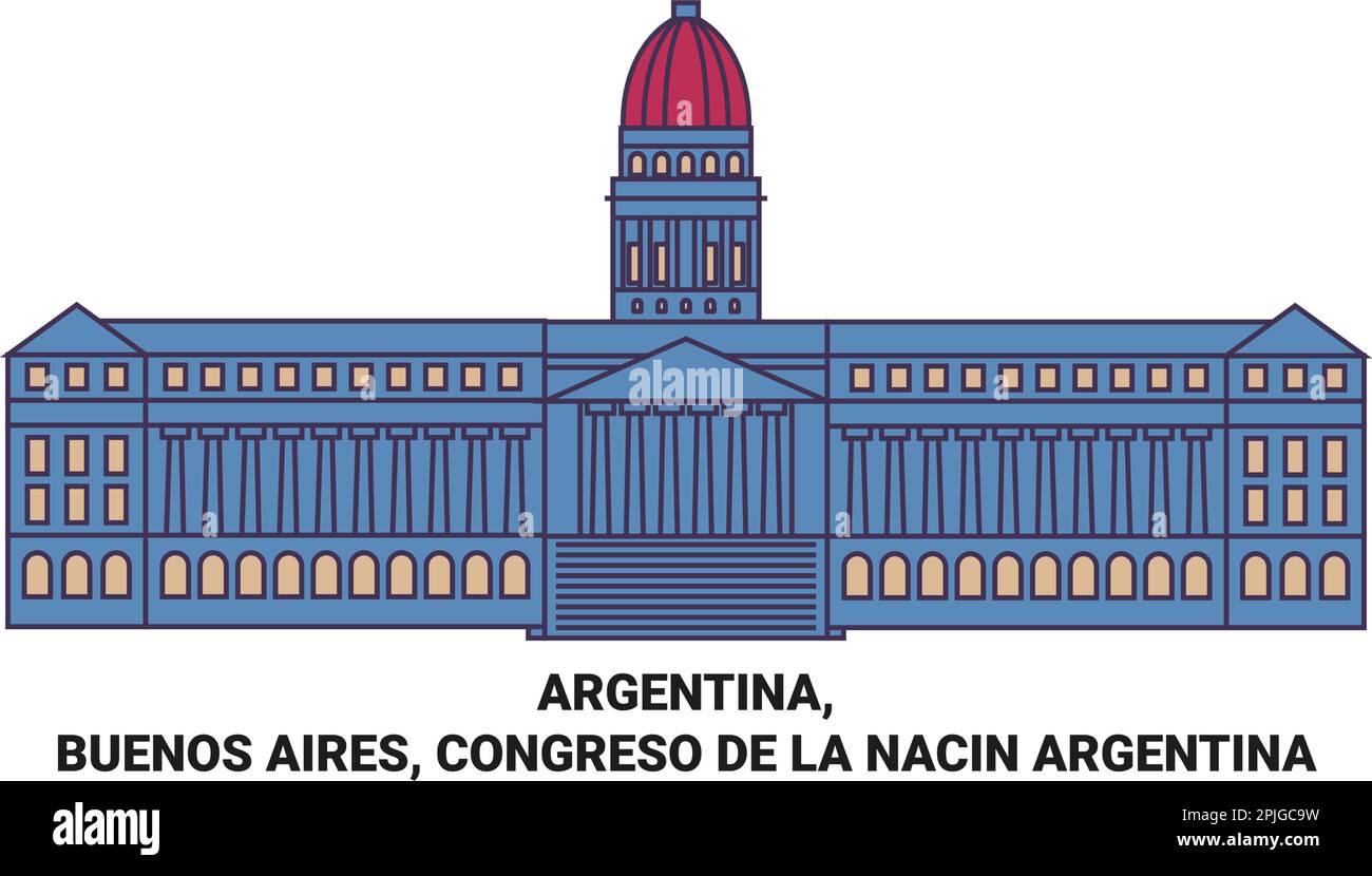 Argentina, Buenos Aires, Congreso De La Nacin Argentina travel landmark vector illustration Stock Vector