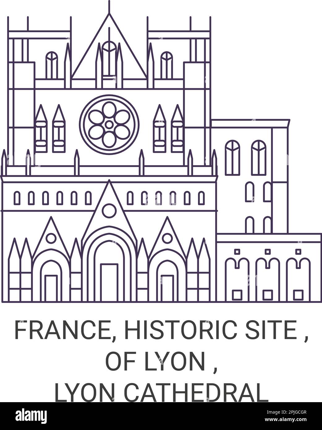 France, Historic Site , Of Lyon ,Lyon Cathedral travel landmark vector illustration Stock Vector