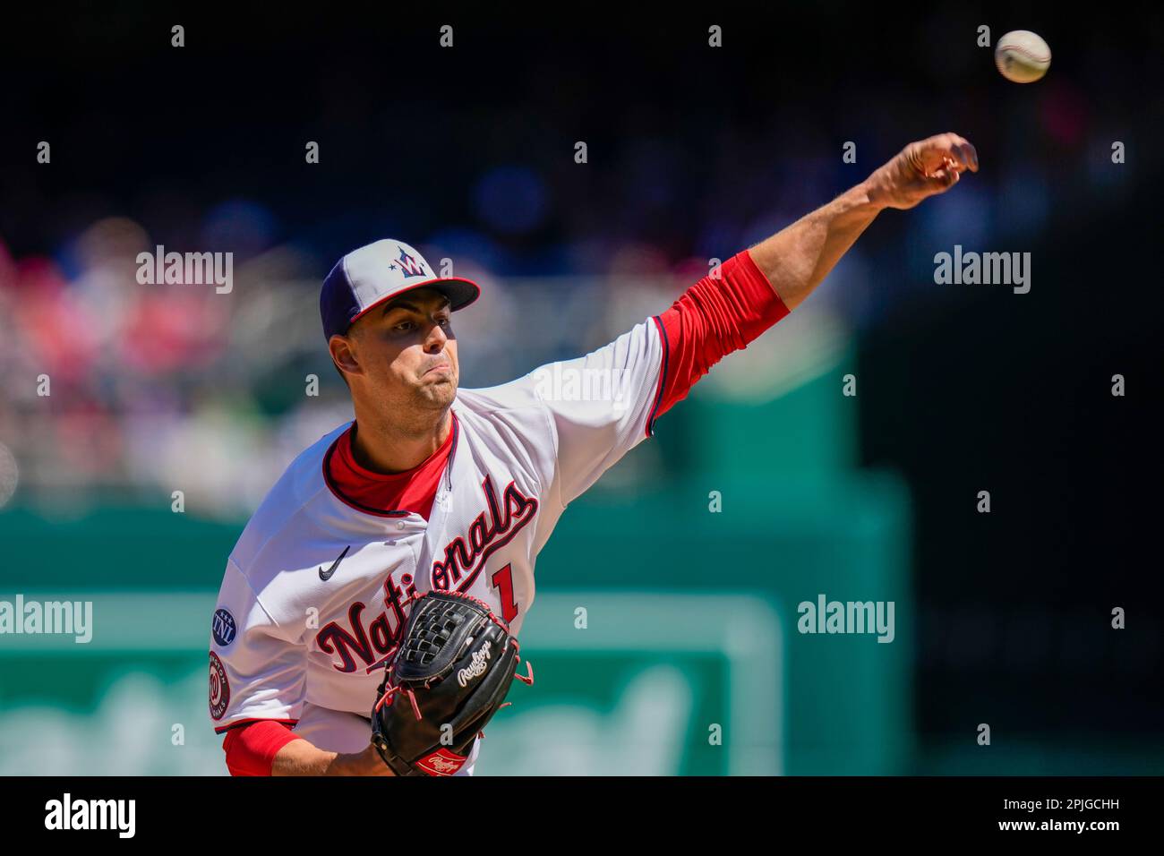 Washington Nationals starting pitcher MacKenzie Gore throws to a