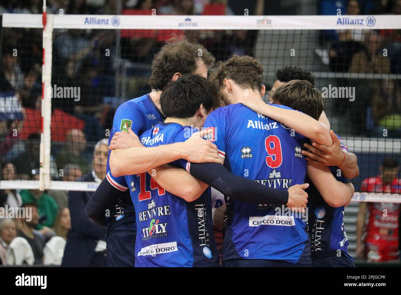 Milan Italy. 02nd Apr 2023. POWER VOLLEY MILANO during Play Off Allianz Milano vs Sir Safety Susa Perugia Volleyball Italian Serie A Men Superleague Championship in Milan Italy April 02 2023