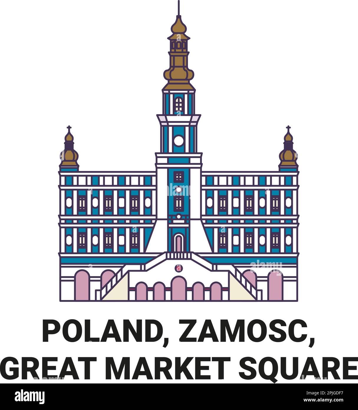 Poland, Zamosc, Great Market Square travel landmark vector illustration