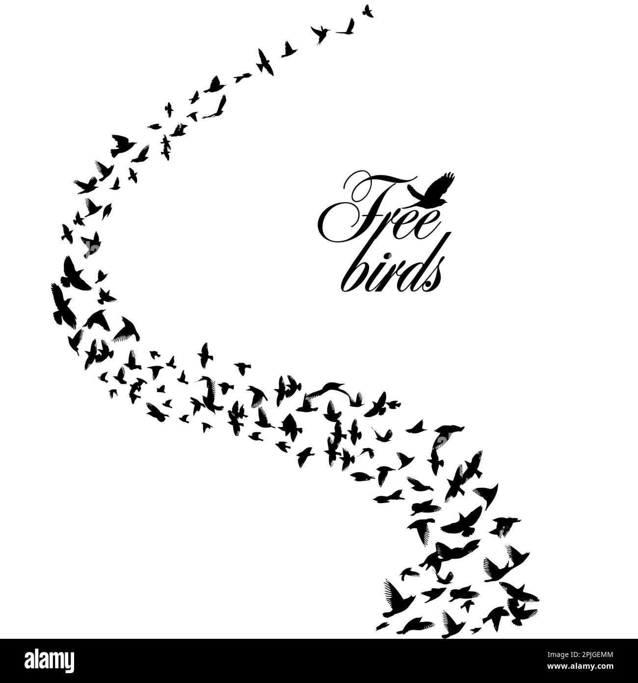 Birds flying in a line. Abstract wave from birds . free flock. Vector