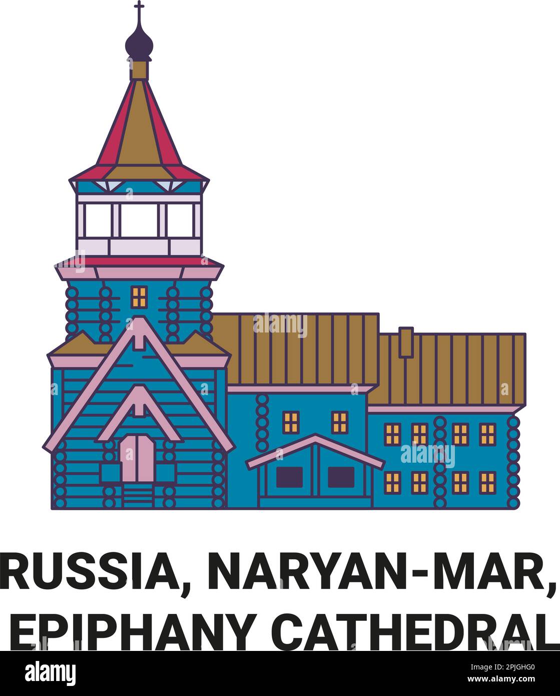 Russia, Naryanmar, Epiphany Cathedral travel landmark vector illustration Stock Vector