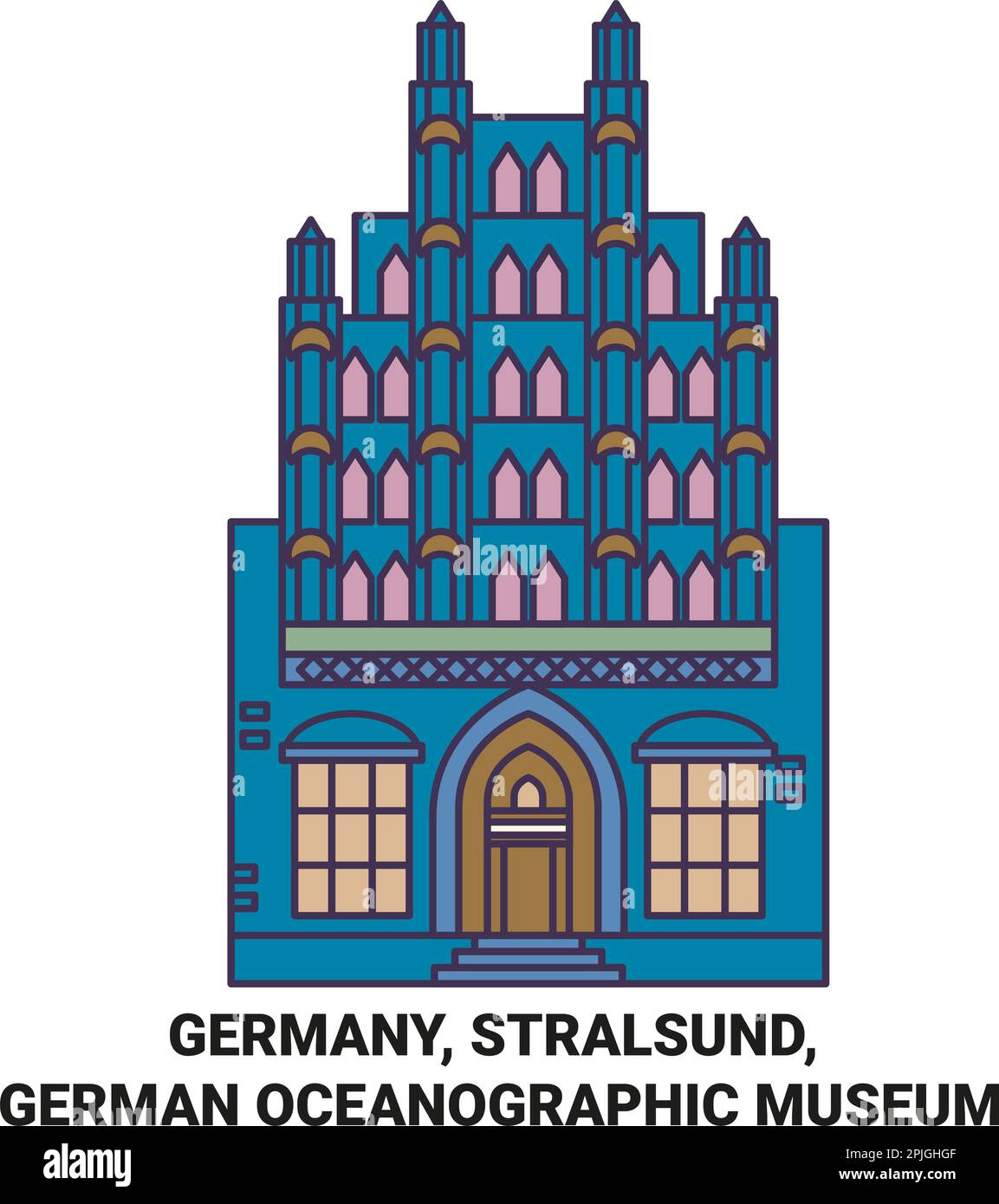Germany, Stralsund, German Oceanographic Museum travel landmark vector illustration Stock Vector