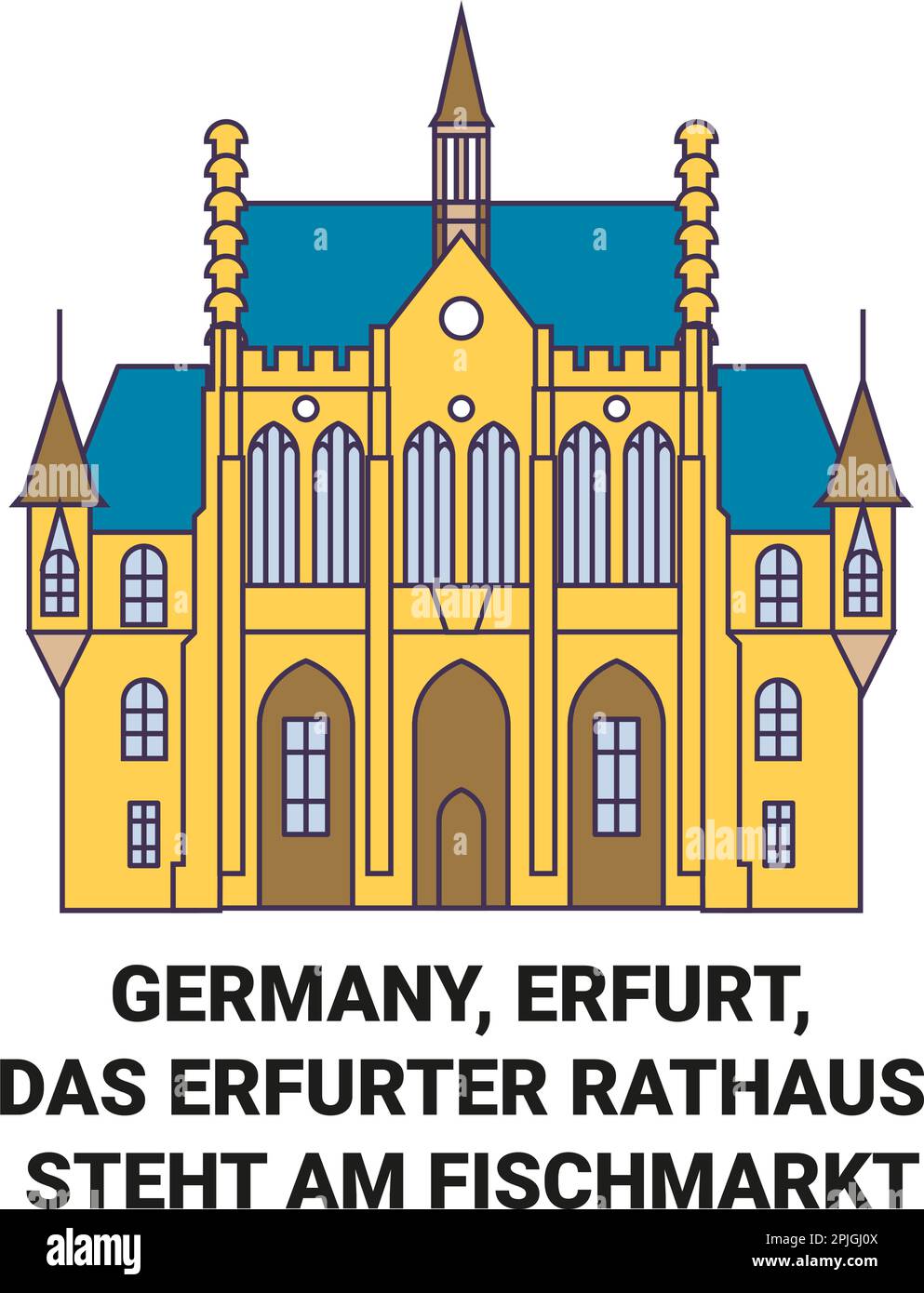 Germany, Erfurt, Das Erfurter Rathaus Steht Am Fischmarkt travel landmark vector illustration Stock Vector