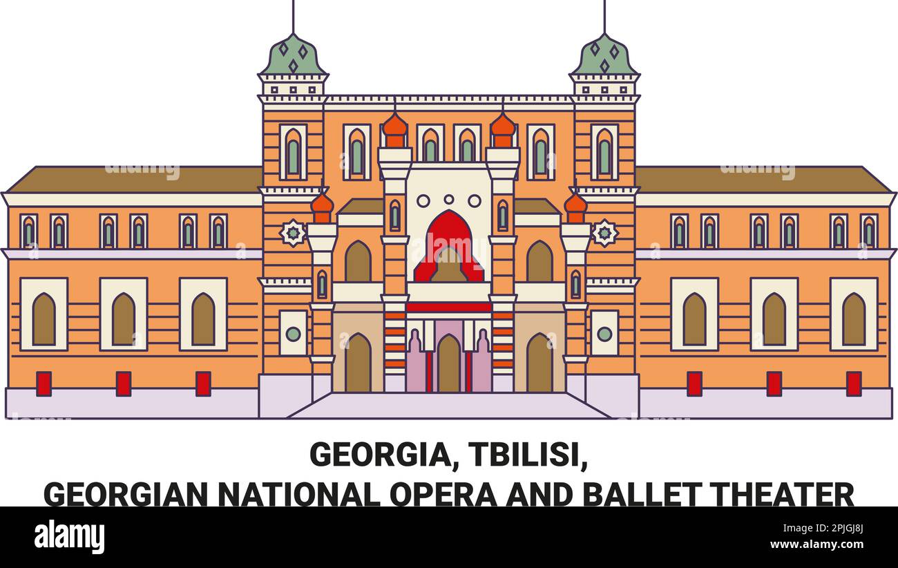 Georgia, Tbilisi, Georgian National Opera And Ballet Theater travel landmark vector illustration Stock Vector