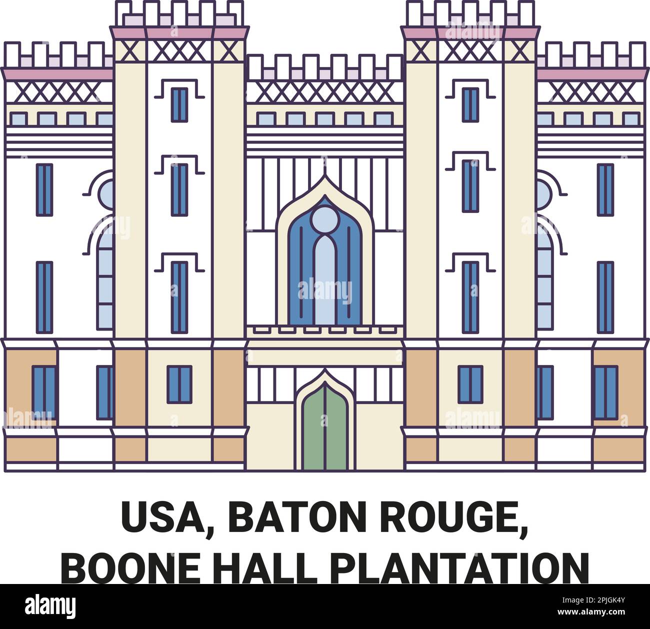 Usa, Baton Rouge, Boone Hall Plantation travel landmark vector illustration Stock Vector