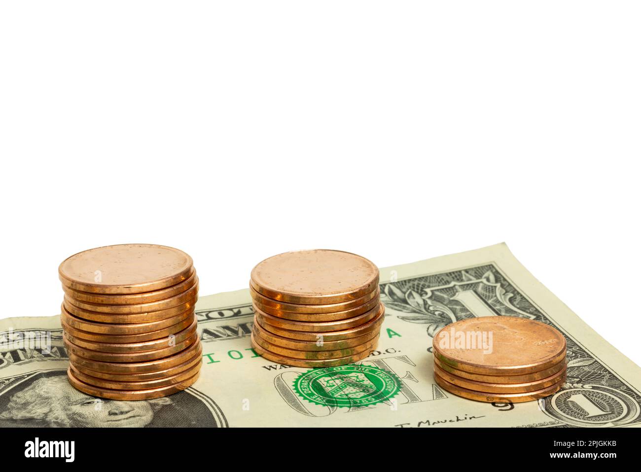Stacks of Pennies On A Dollar Stock Photo Alamy