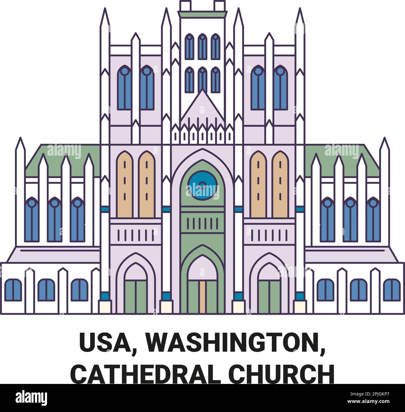 Usa, Washington, Cathedral Church travel landmark vector illustration Stock Vector