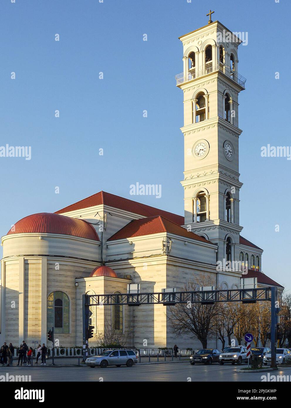 Evening sunlight on Saint Mother Teresa Cathedral, Pristina, Kosovo Stock Photo