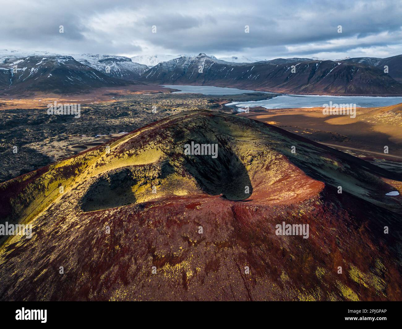 Drone shot of volcano on Snaefelsness peninsula in Iceland Stock Photo