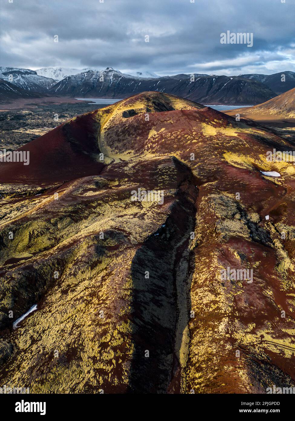Drone shot of volcano on Snaefelsness peninsula in Iceland Stock Photo