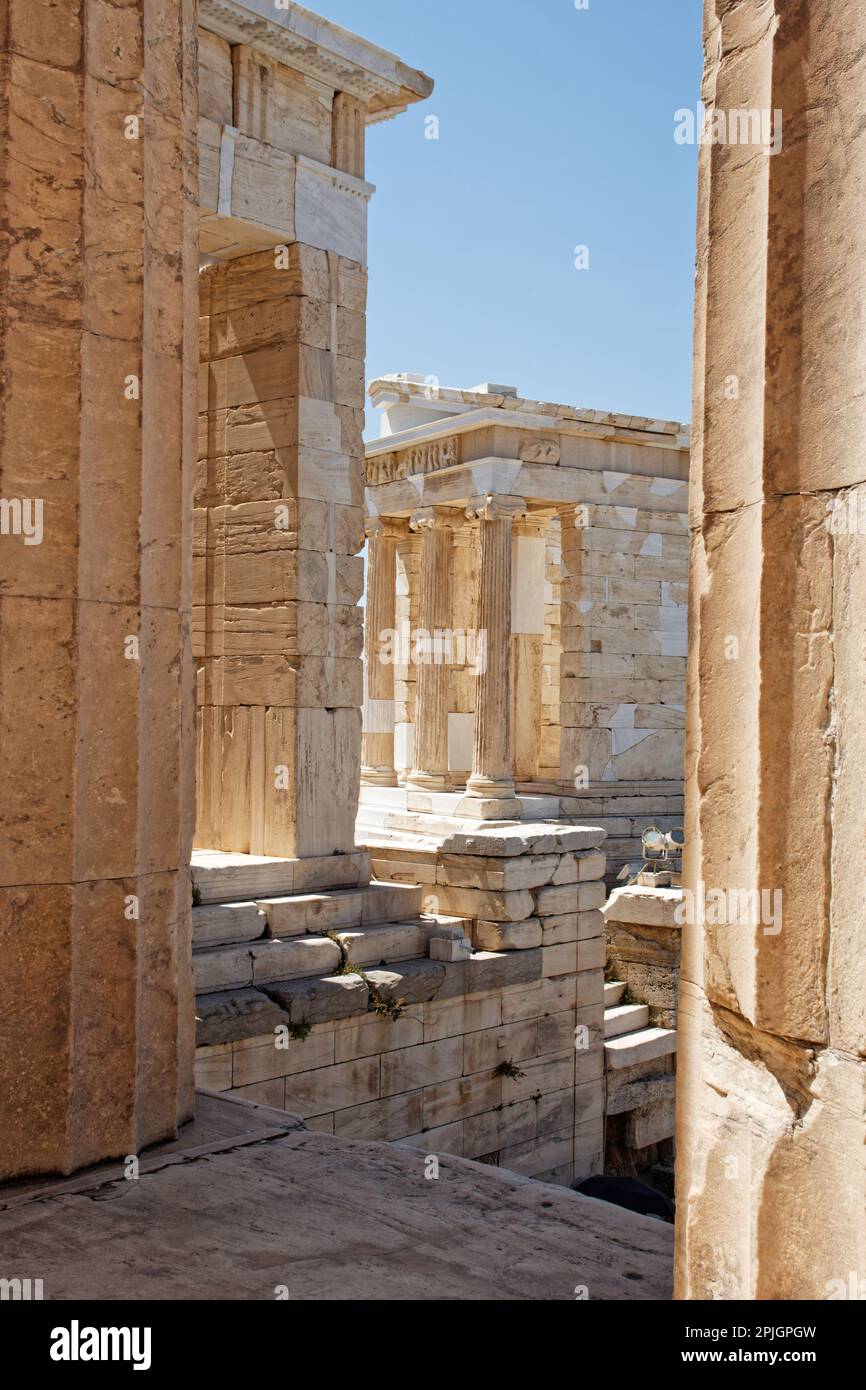 Ancient Greek ruins on top of the Acropolis, Athens, Attica, Greece