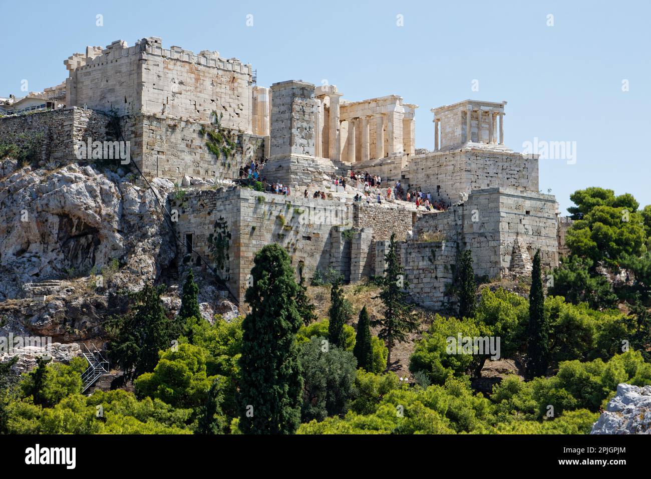 View at the western face of the Acropolis, Athens, Attica, Greece Stock Photo