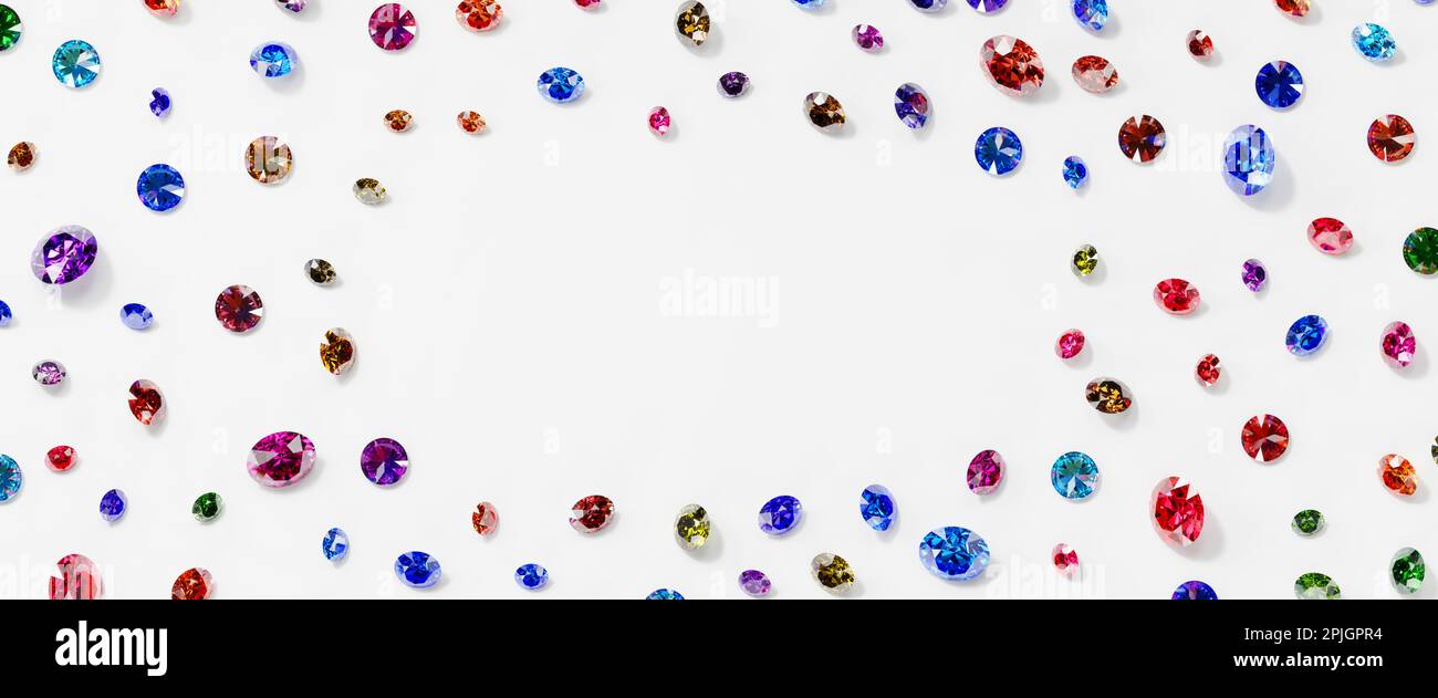Colorful Gemstones crystal diamond top view placed on white background