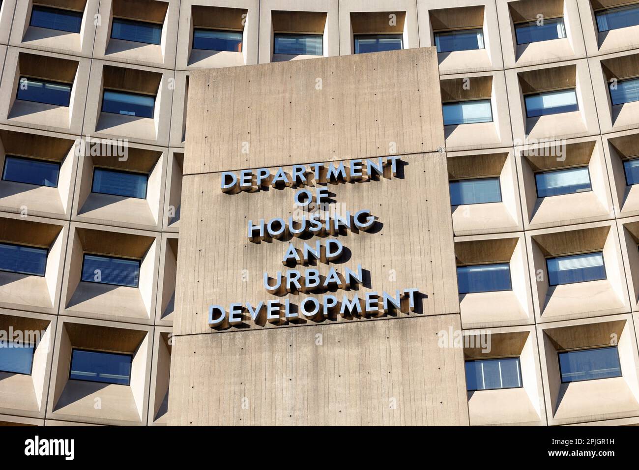 Exterior signage at the U.S. Department of Housing and Urban Development, 451 7th St SW, Washington DC. Stock Photo