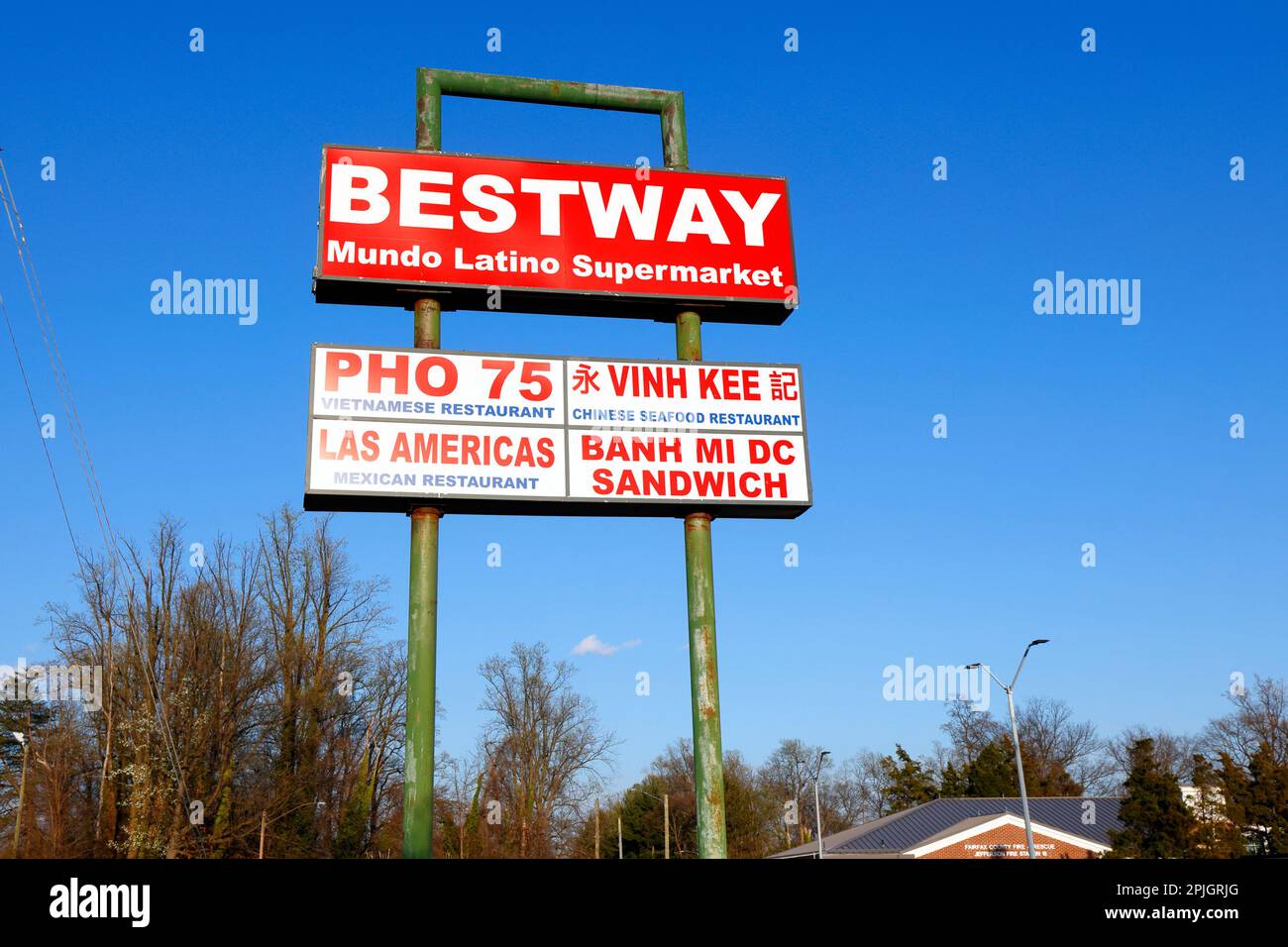 Signage for Bestway Supermarket, and Banh Mi DC Sandwich, 3103 Graham Rd, Falls Church, Virginia in West Falls Church. Stock Photo