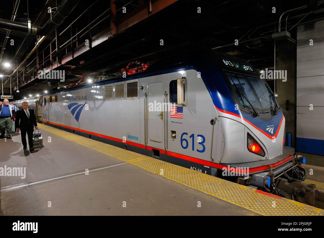 An Amtrak Northeast Regional train at Union Station, Washington DC. Stock Photo