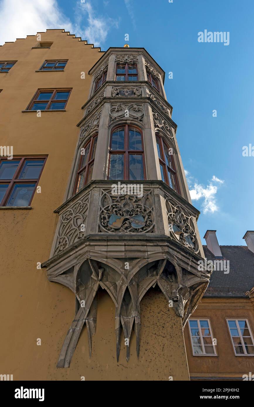 Historic bay window on the house of the Jakob Fugger estate, 16th