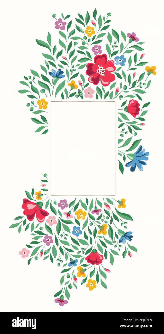 Colorful Chintz Romantic Meadow Wildflowers Vector Rectangular Frame Stock Vector