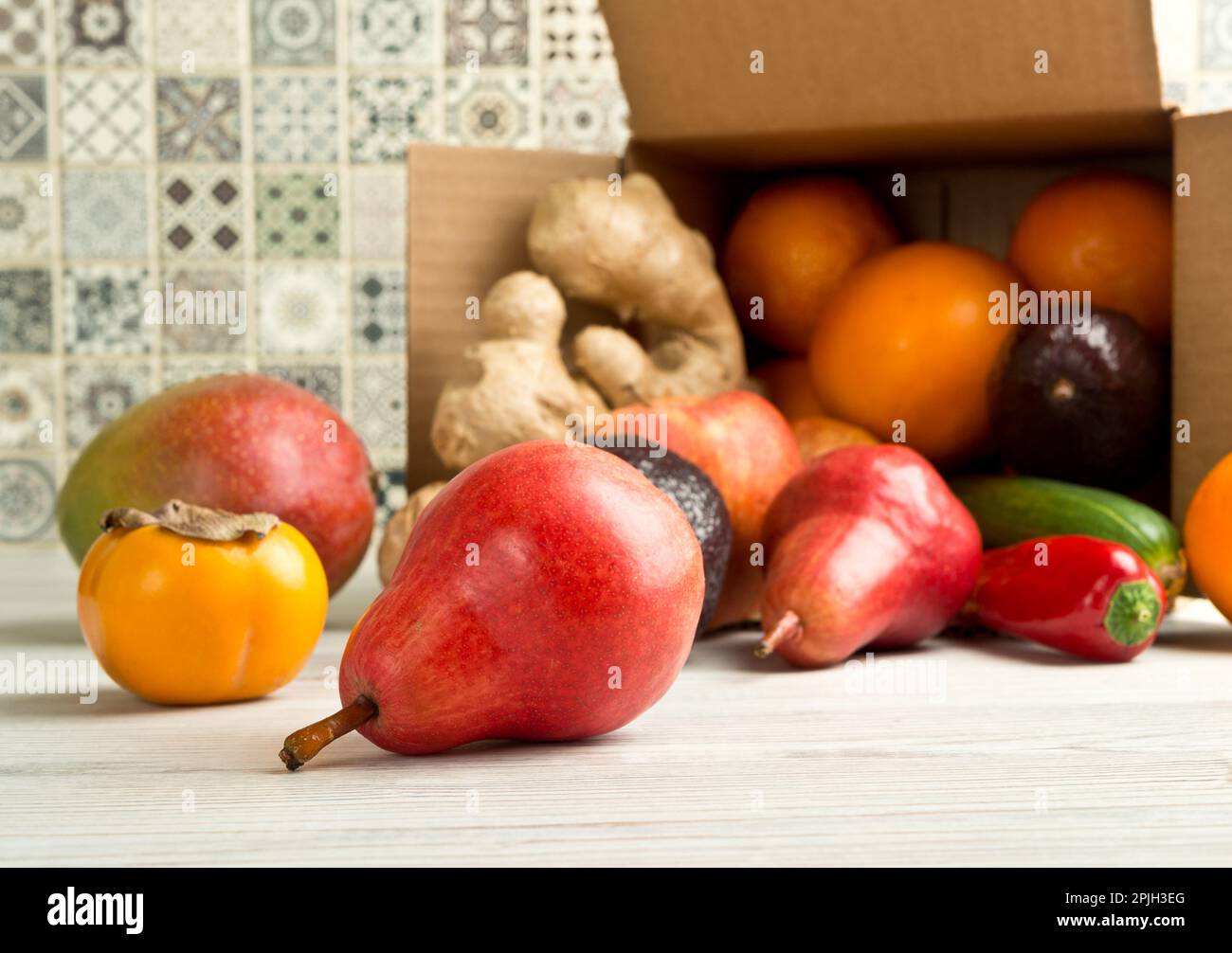 delivery of fruits and vegetables in a cardboard box Stock Photo Alamy
