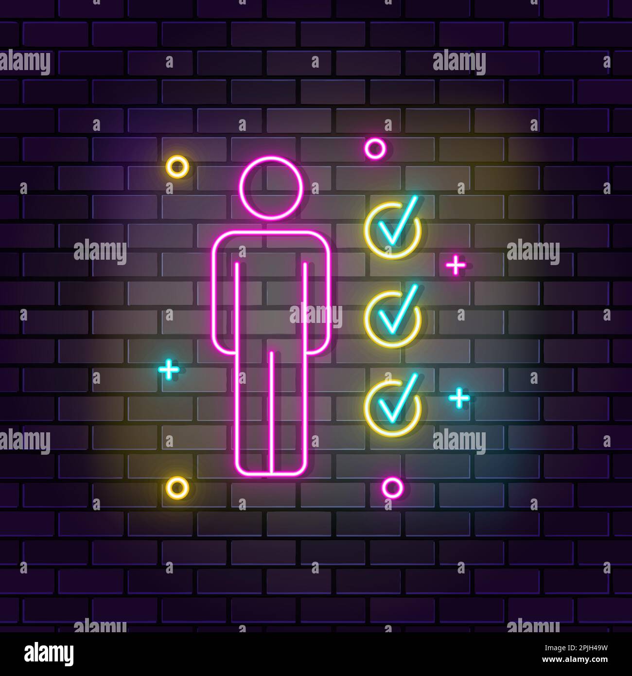 Qualification, edication neon icon. Education neon icon on dark brick wall background Stock Vector