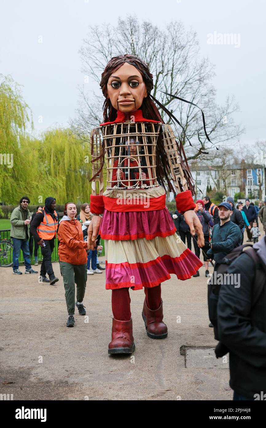 London, UK. 01 April 2023. Giant puppet, global symbol of human rights