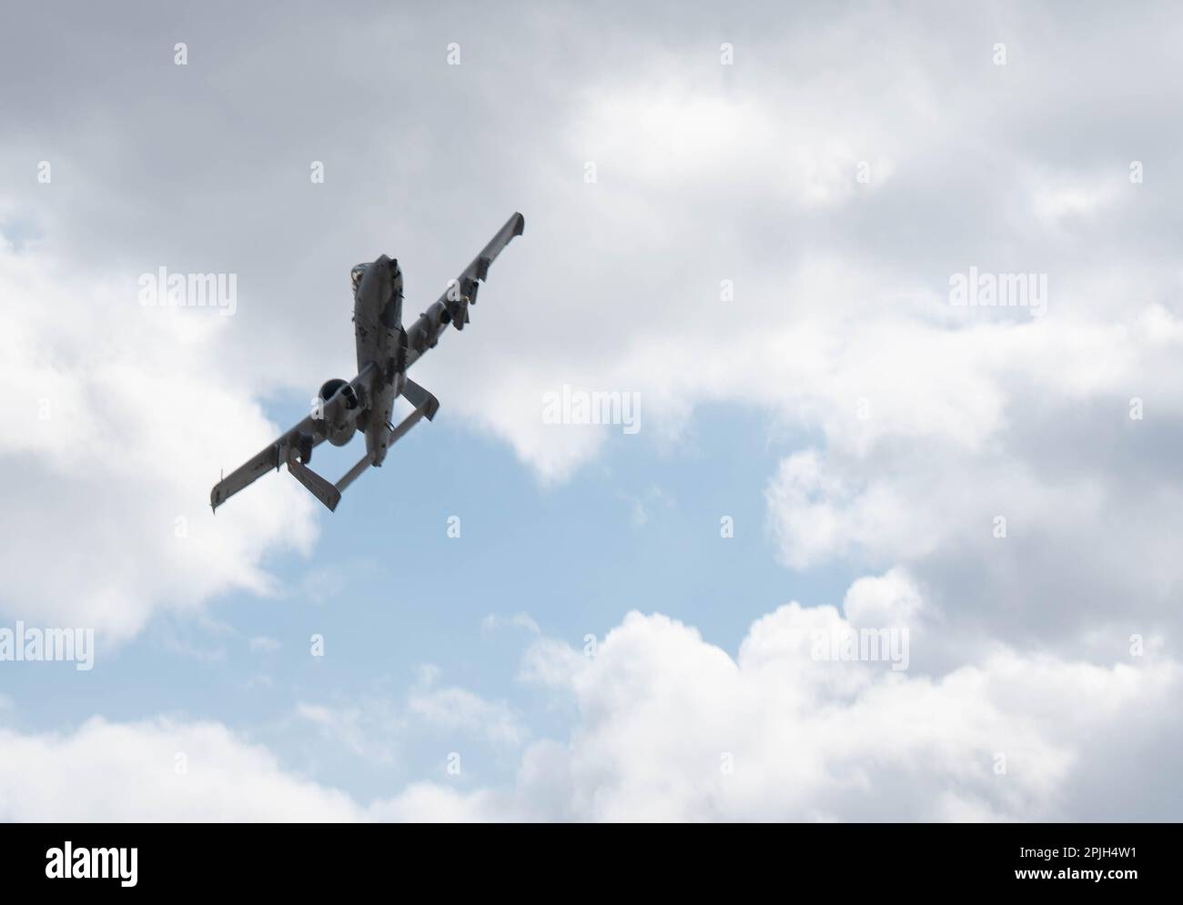 A-10 Thunderbolt IIs from the 175th Wing, Baltimore, M.d., displays a show of force during a close air support exercise on Range 48, Fort Drum, N.y. March 29, 2023. The close air support training was conducted by members of the 274th Air Support Operations Squadron and members of the Brazilian Air Force Para-SAR Squadron. Stock Photo