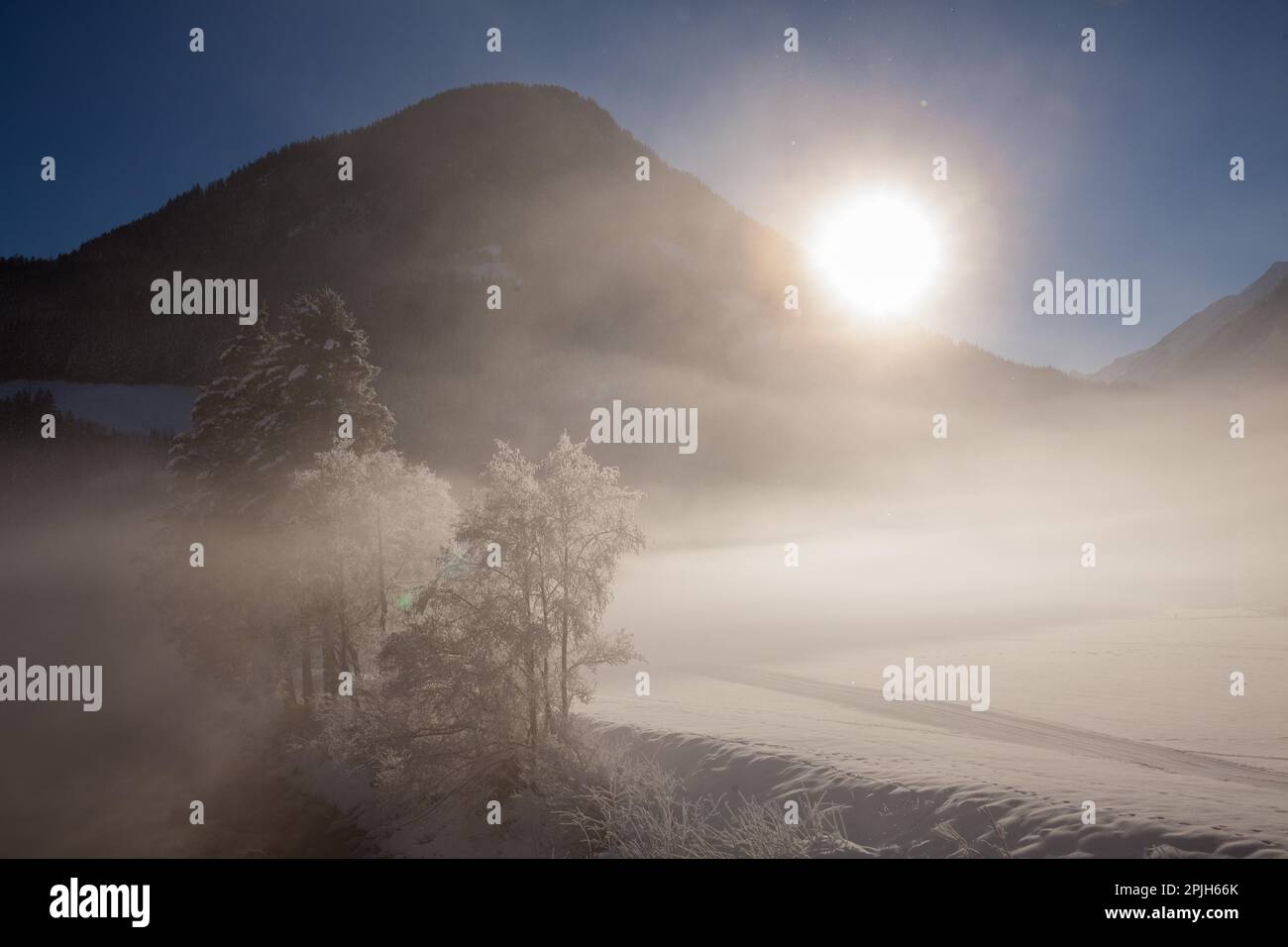 Winter morning, Neukirchen, Pinzgau, Austria Stock Photo
