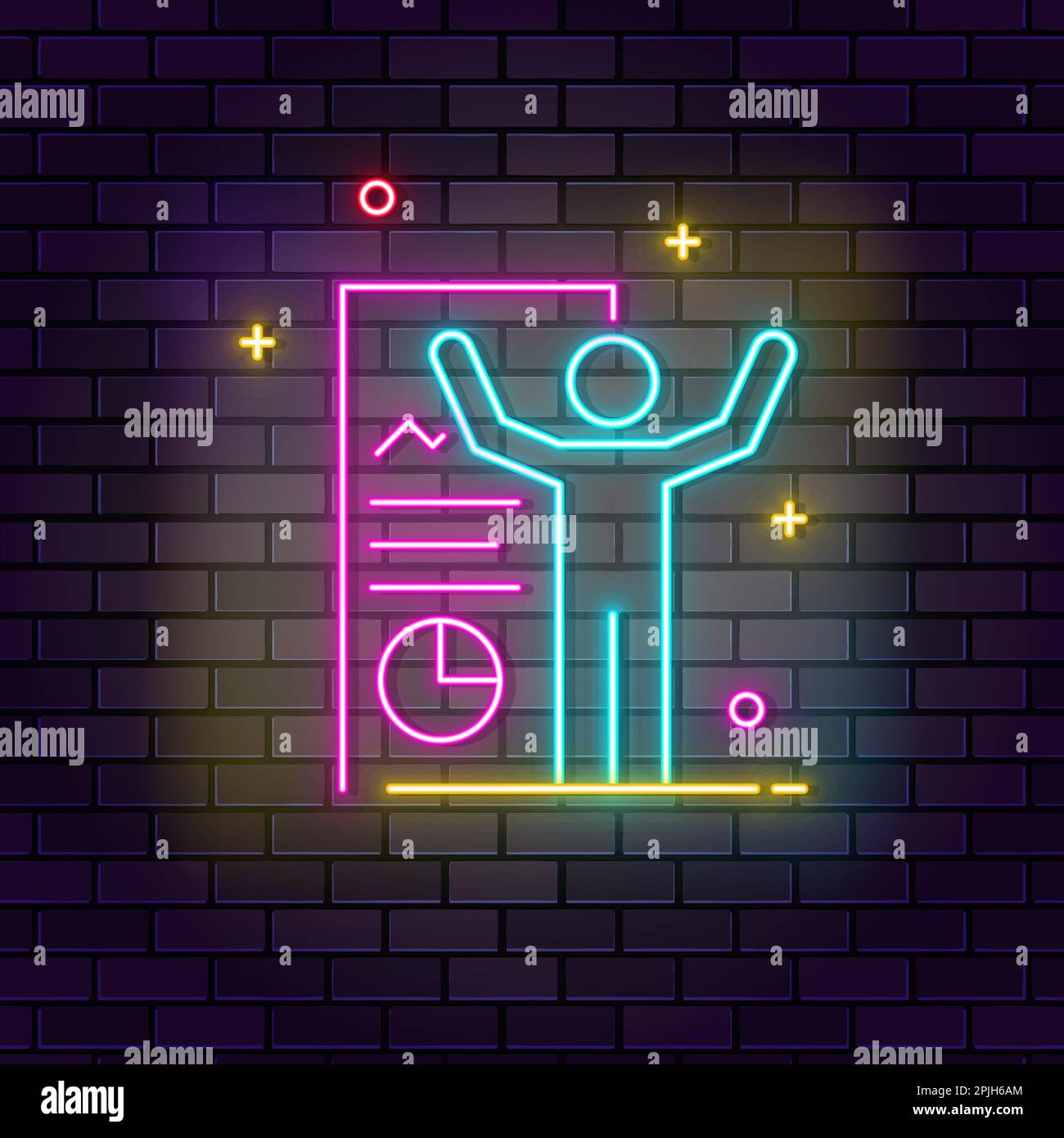 Teacher neon icon. Education neon icon on dark brick wall background ...